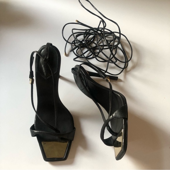 Schutz Vikki Heels Black Leather Wrap Ankle Tie - Picture 5 of 9